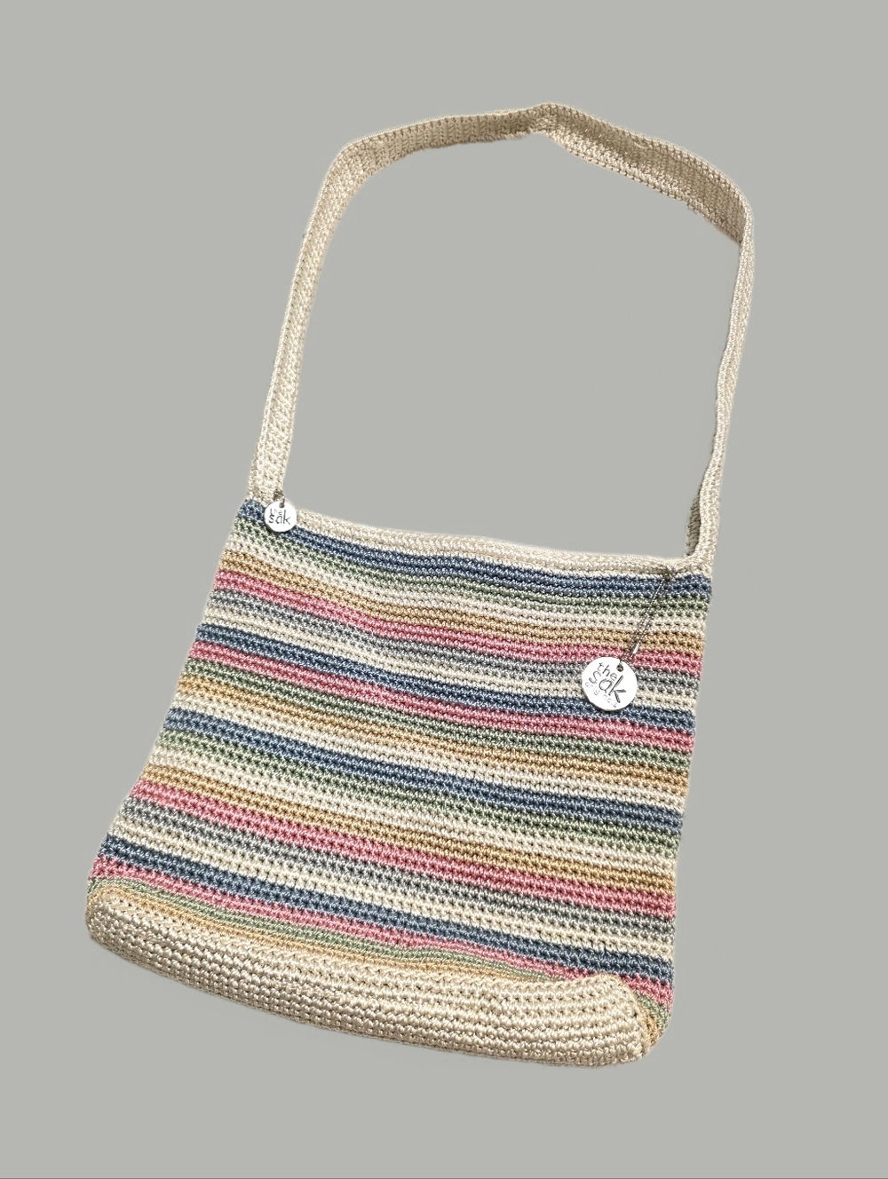 NEW The Sak -Striped Crochet Shoulder Bag in Rare Pastel Multicolor - Picture 3 of 9